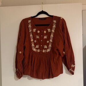 Zara Terracotta Blouse with Floral Embroidery